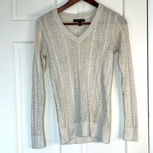 Banana Republic Knit Top with metallic - Cream V-Neck Sweater S